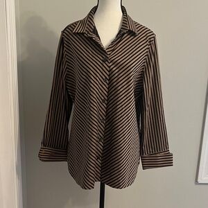 Chico's Black and Tan Striped Button-Down Shirt